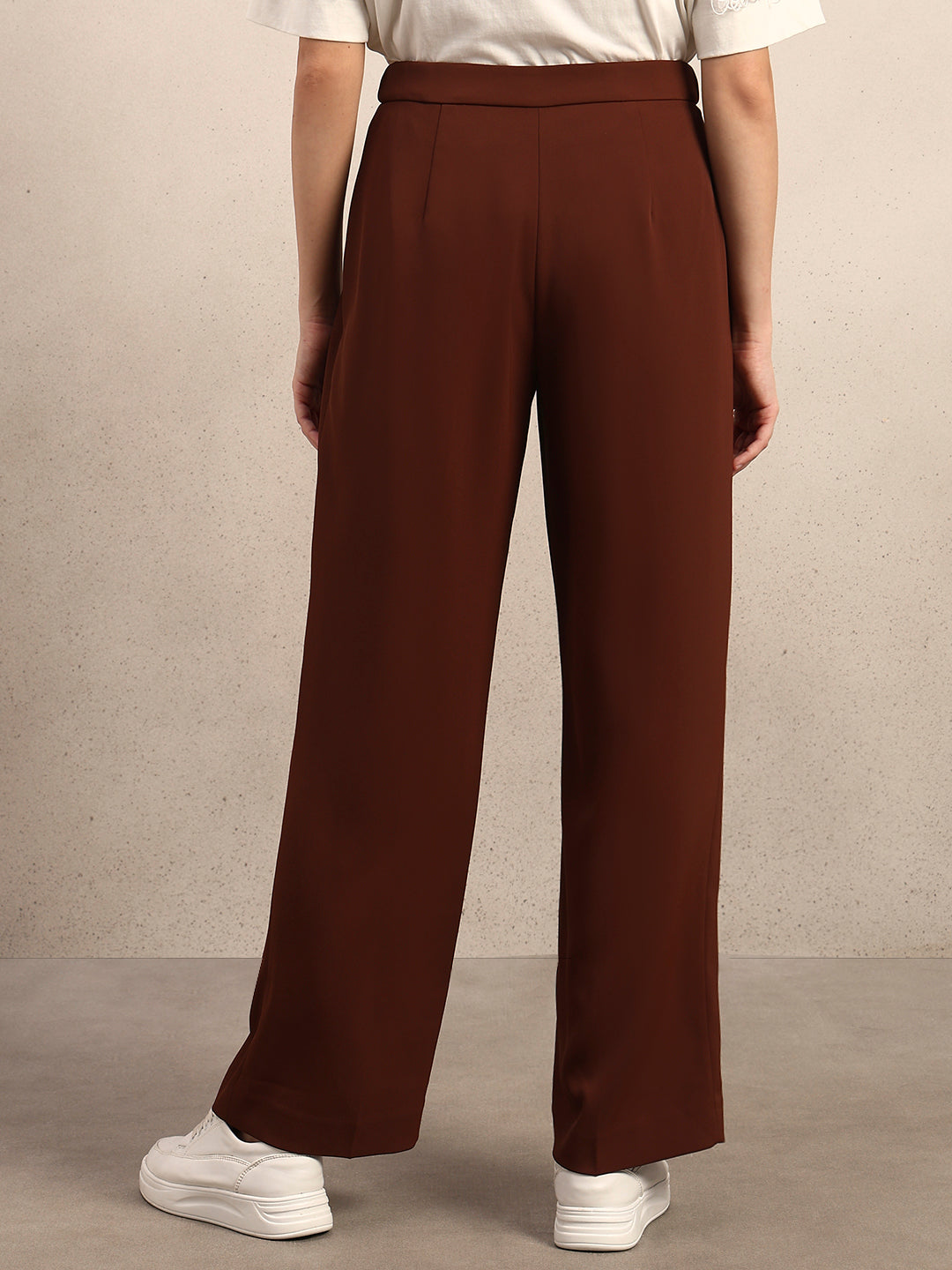 High Rise Wide Leg Pants - Brown