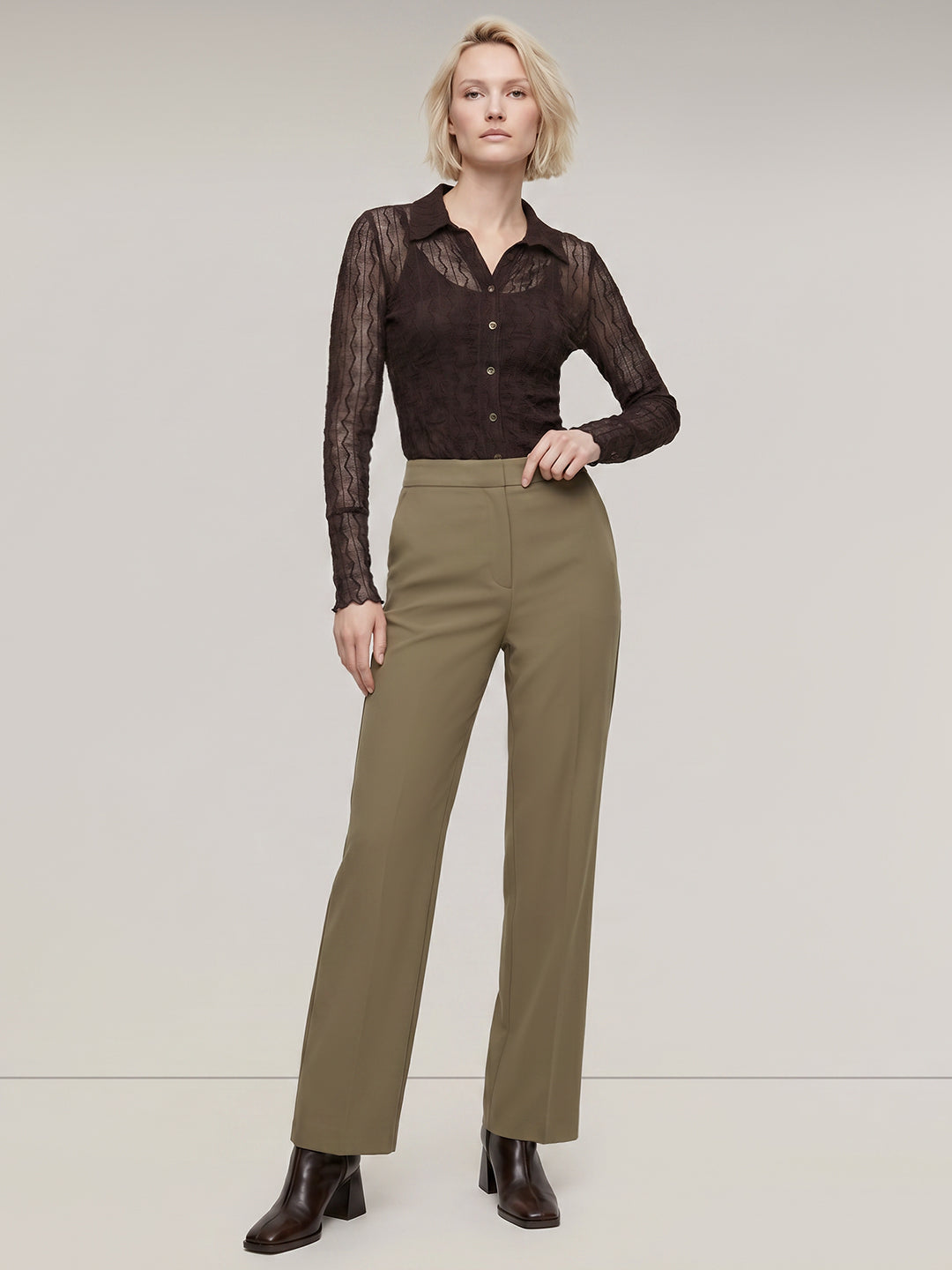 Olive Green High Rise Pants