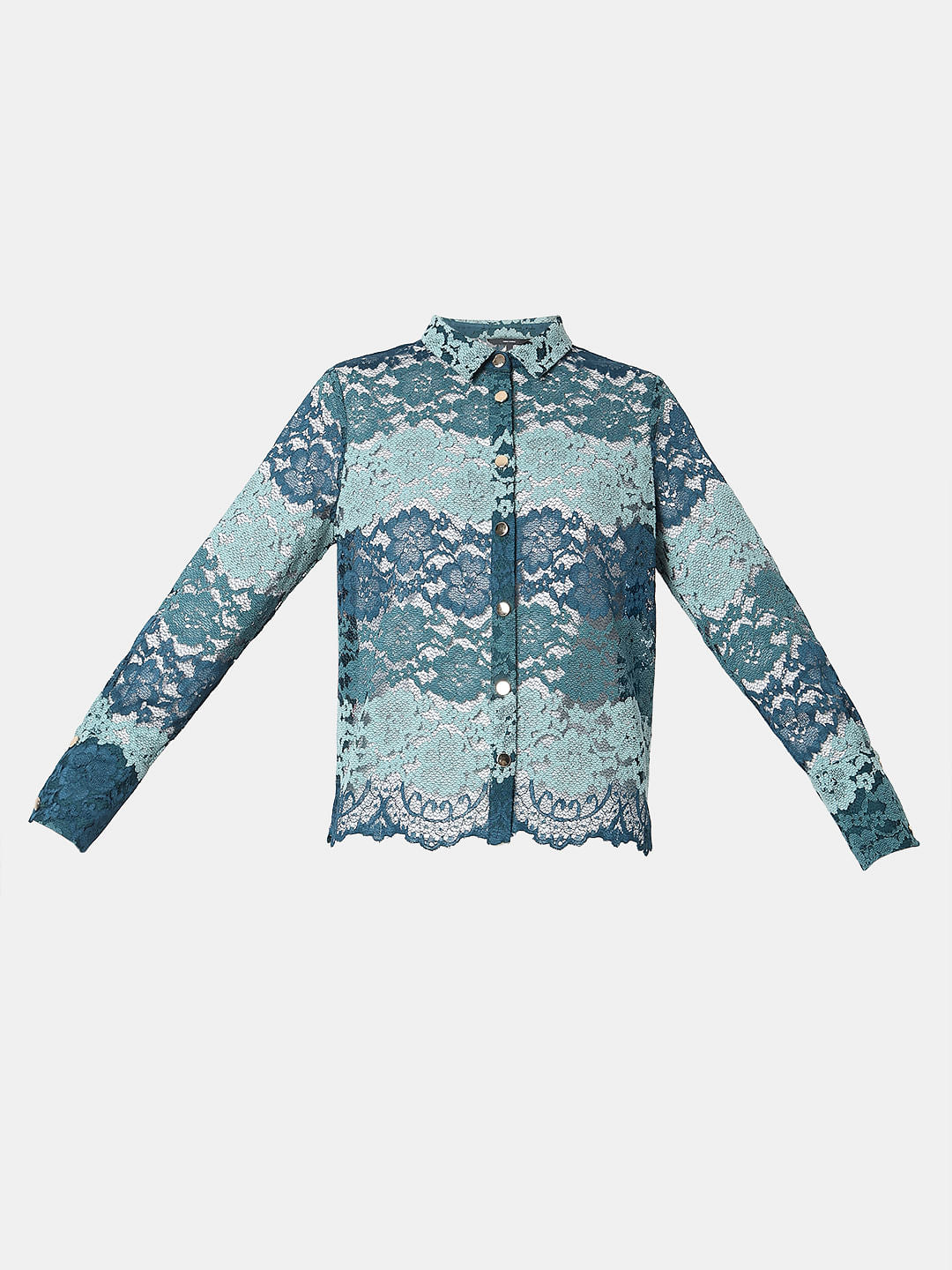 Teal Lace Full Sleeves Shirt