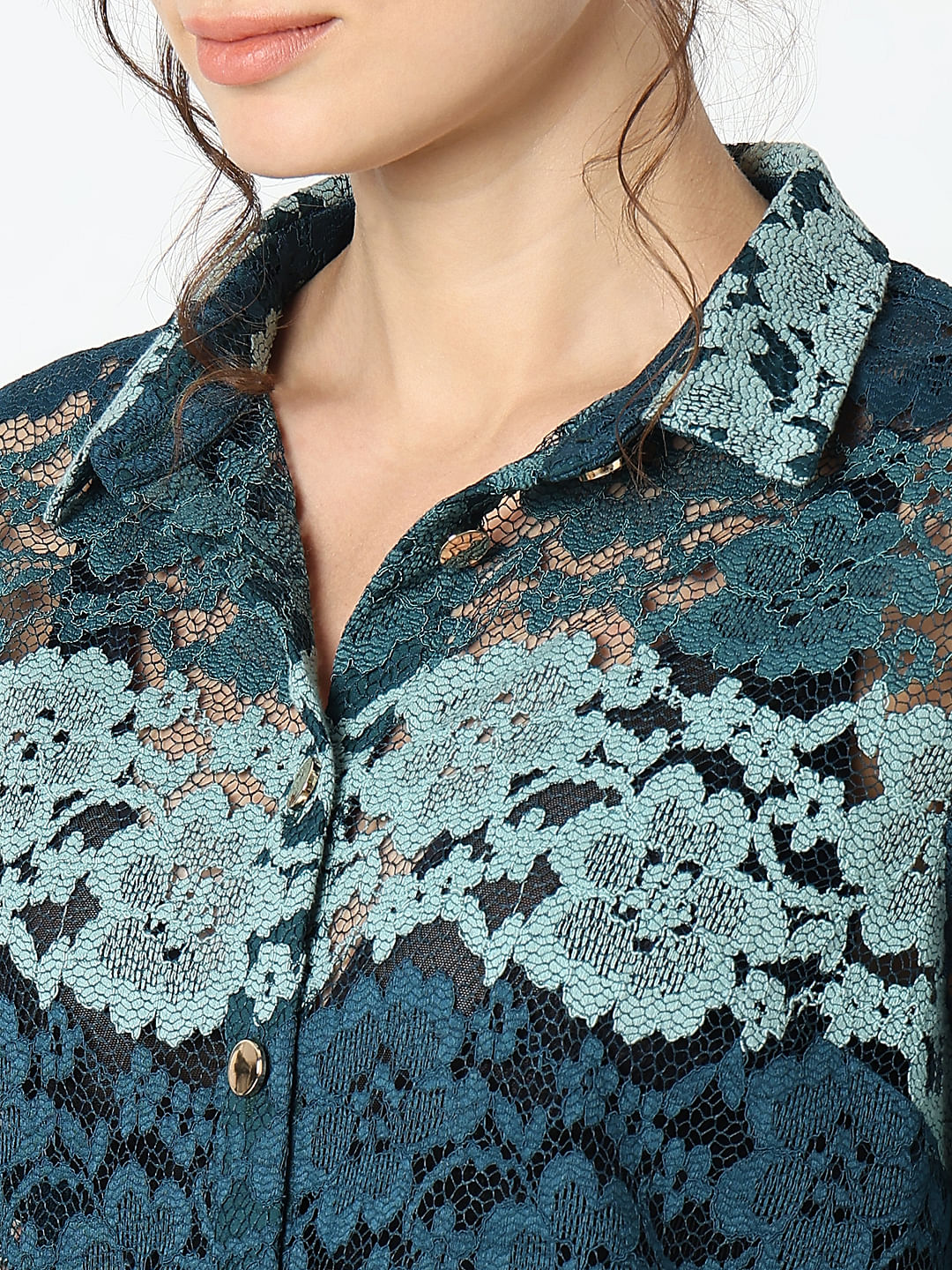 Teal Lace Full Sleeves Shirt