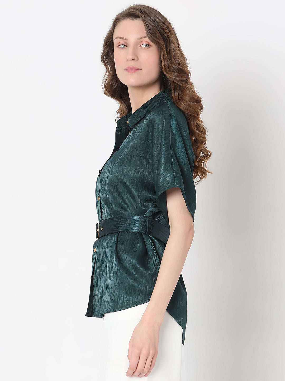 Dark Green Jacquard Satin Shirt