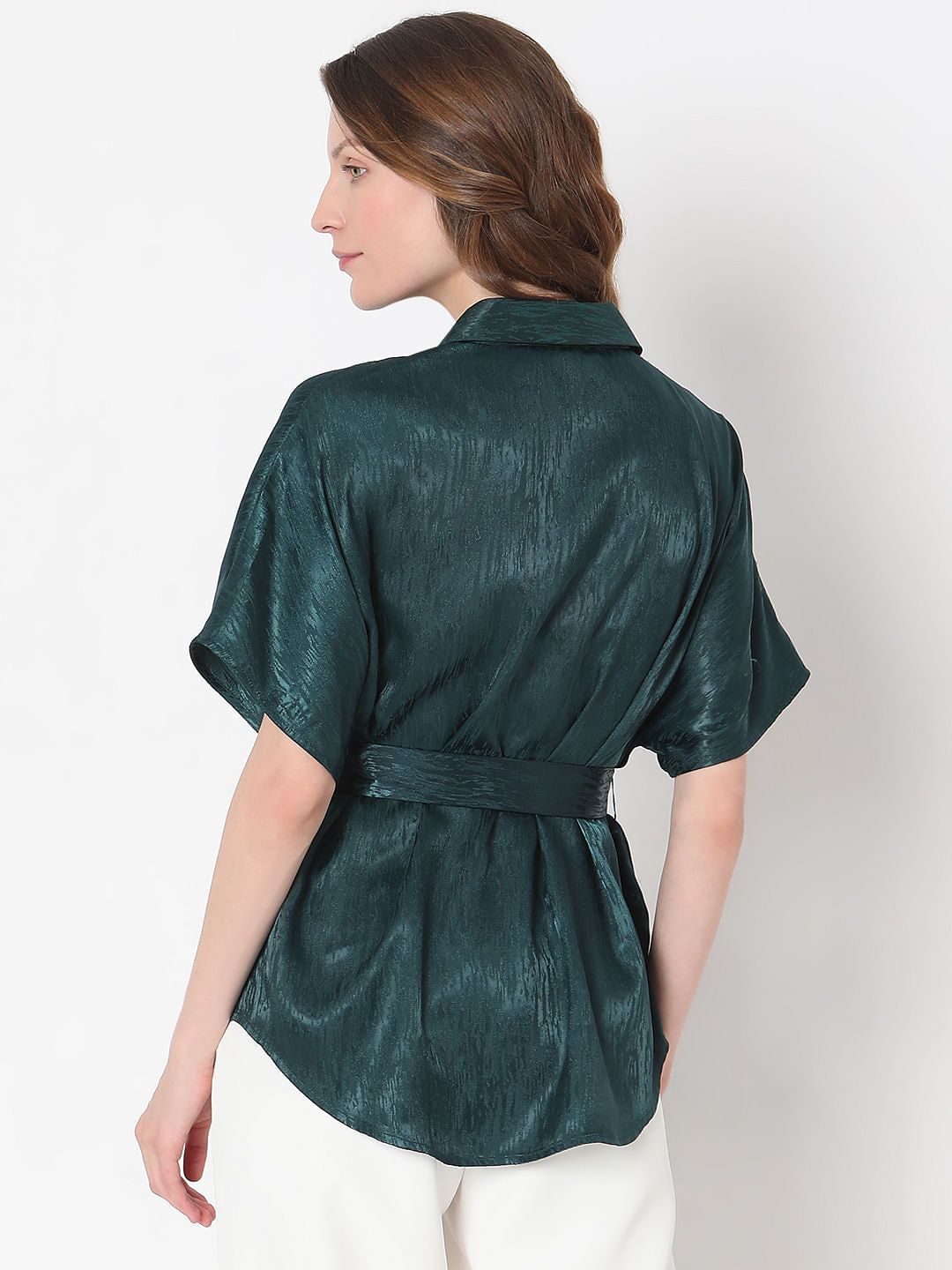 Dark Green Jacquard Satin Shirt