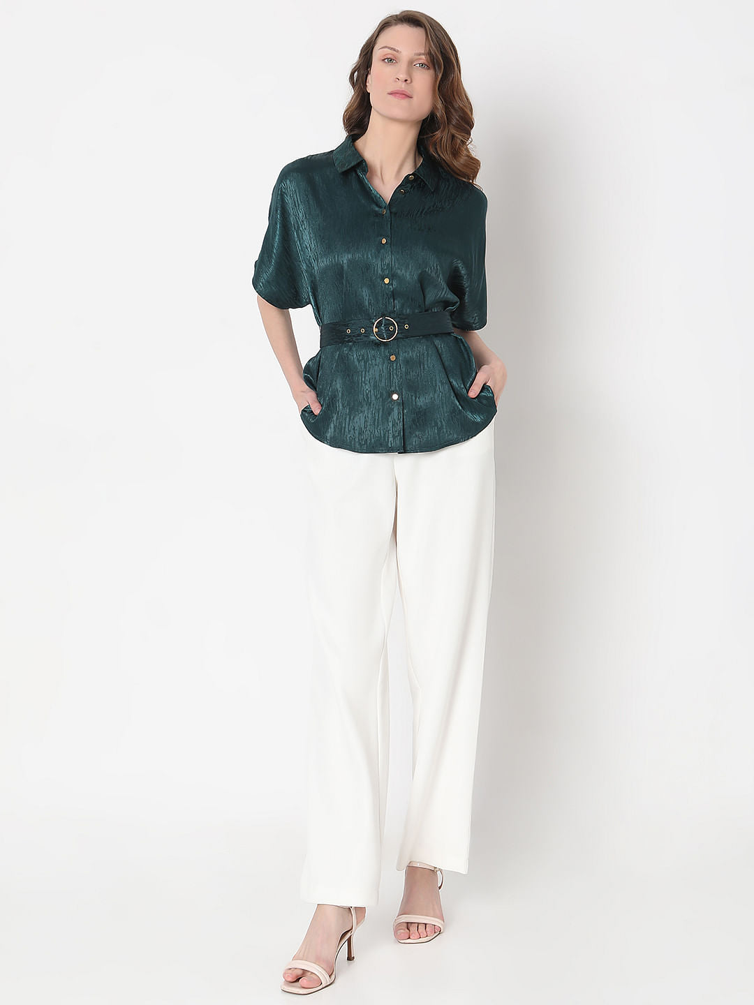 Dark Green Jacquard Satin Shirt