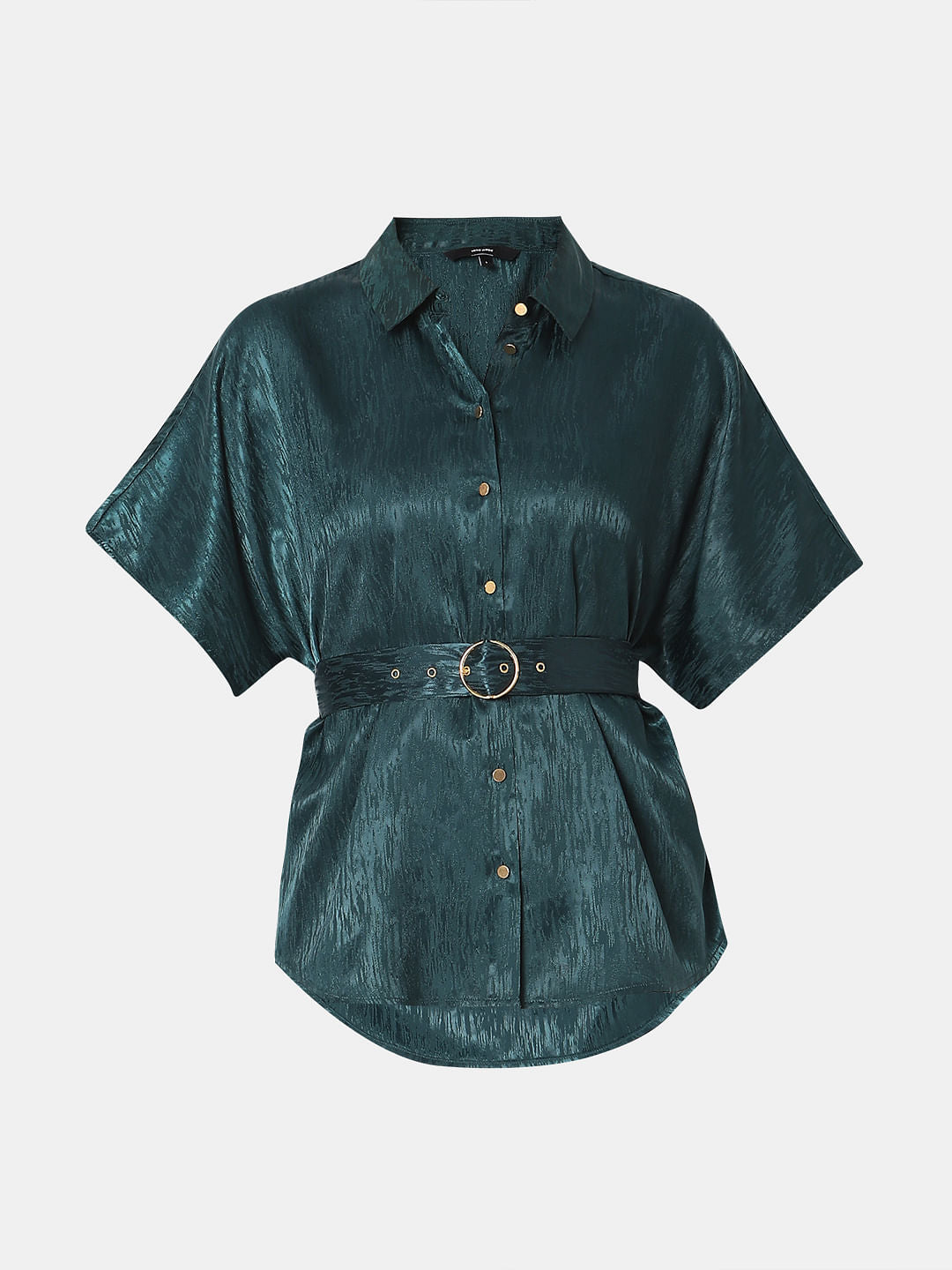 Dark Green Jacquard Satin Shirt