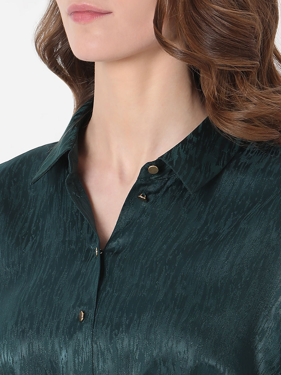 Dark Green Jacquard Satin Shirt