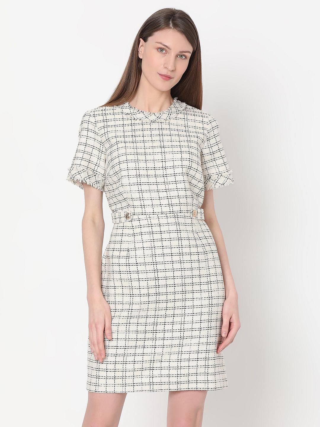 Off-White Tweed Shift Dress