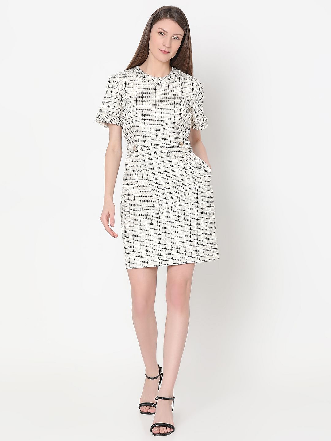 Off-White Tweed Shift Dress