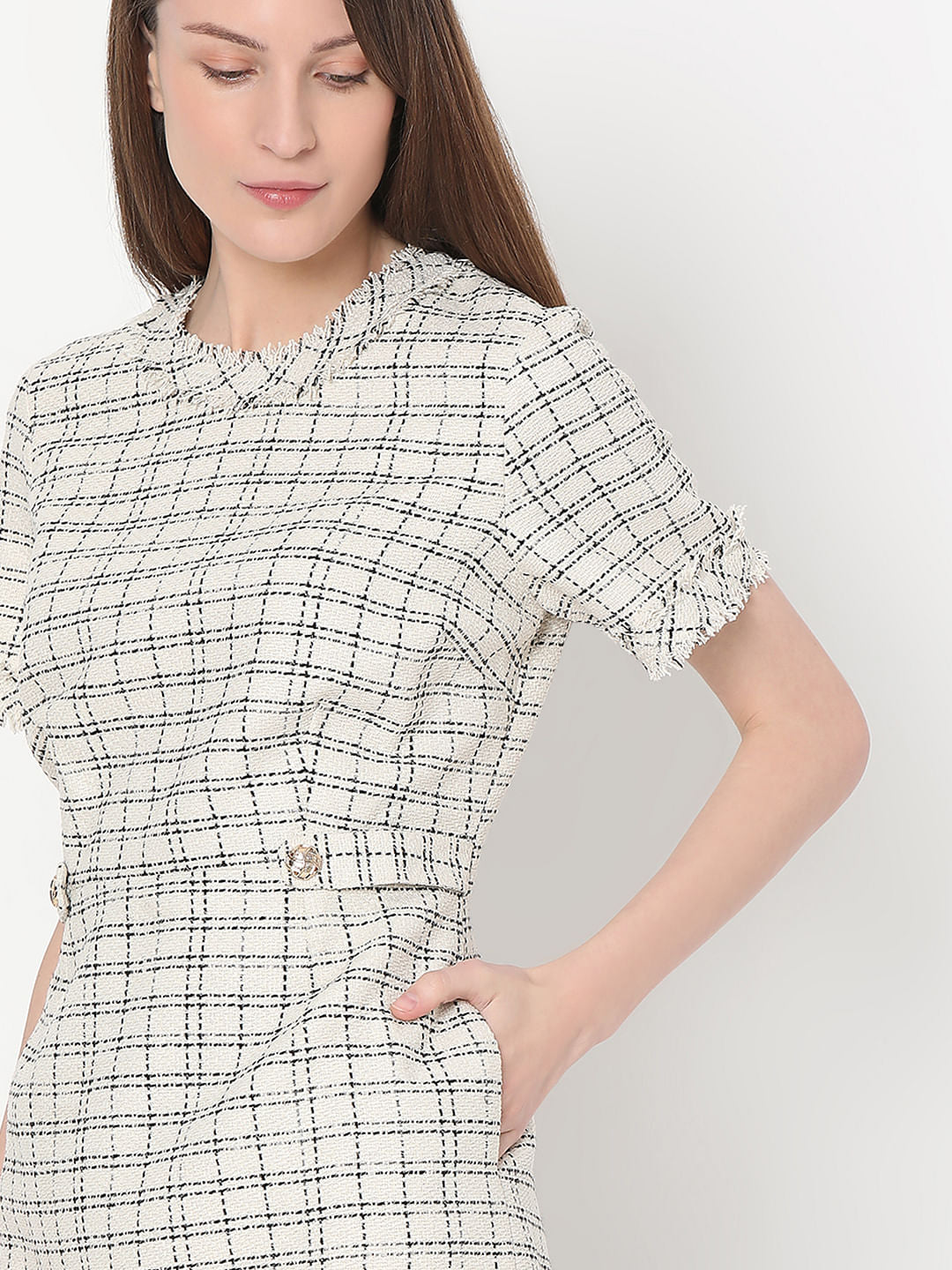 Off-White Tweed Shift Dress
