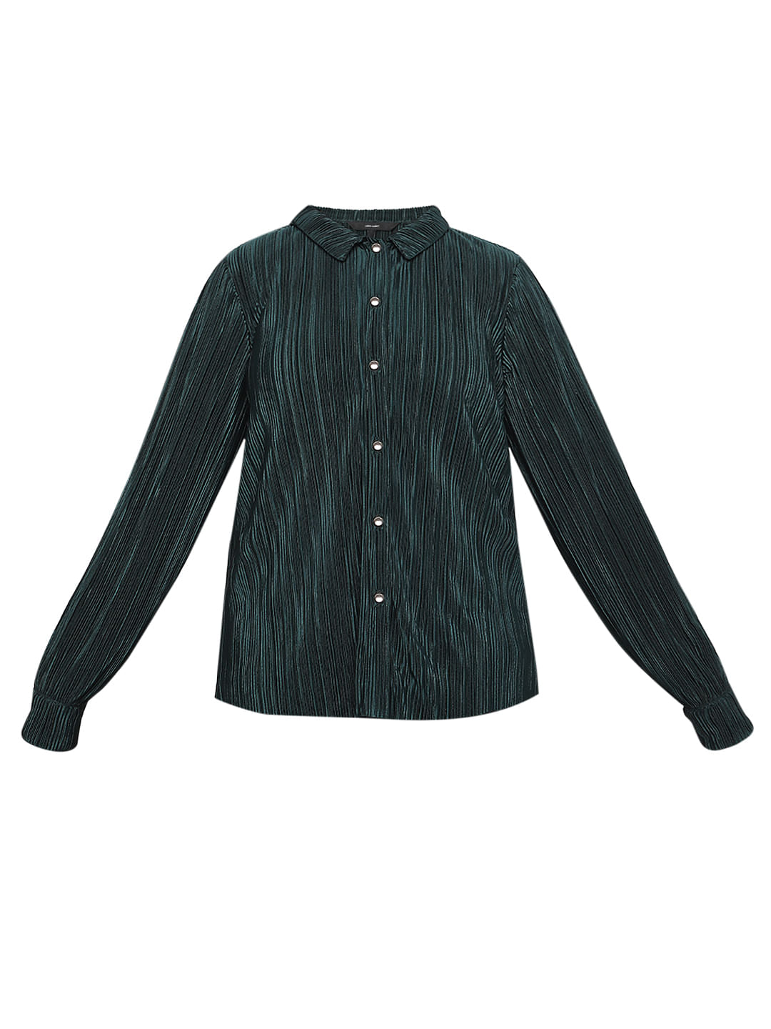 Dark Green Plisse Co-Ord Set Shirt
