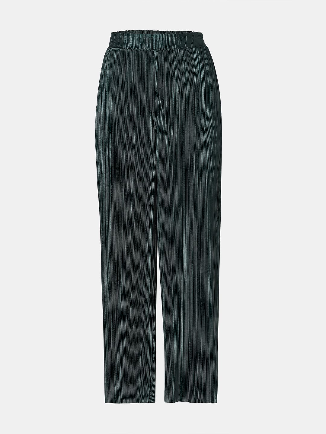 Dark Green Plisse Co-Ord Set Pants