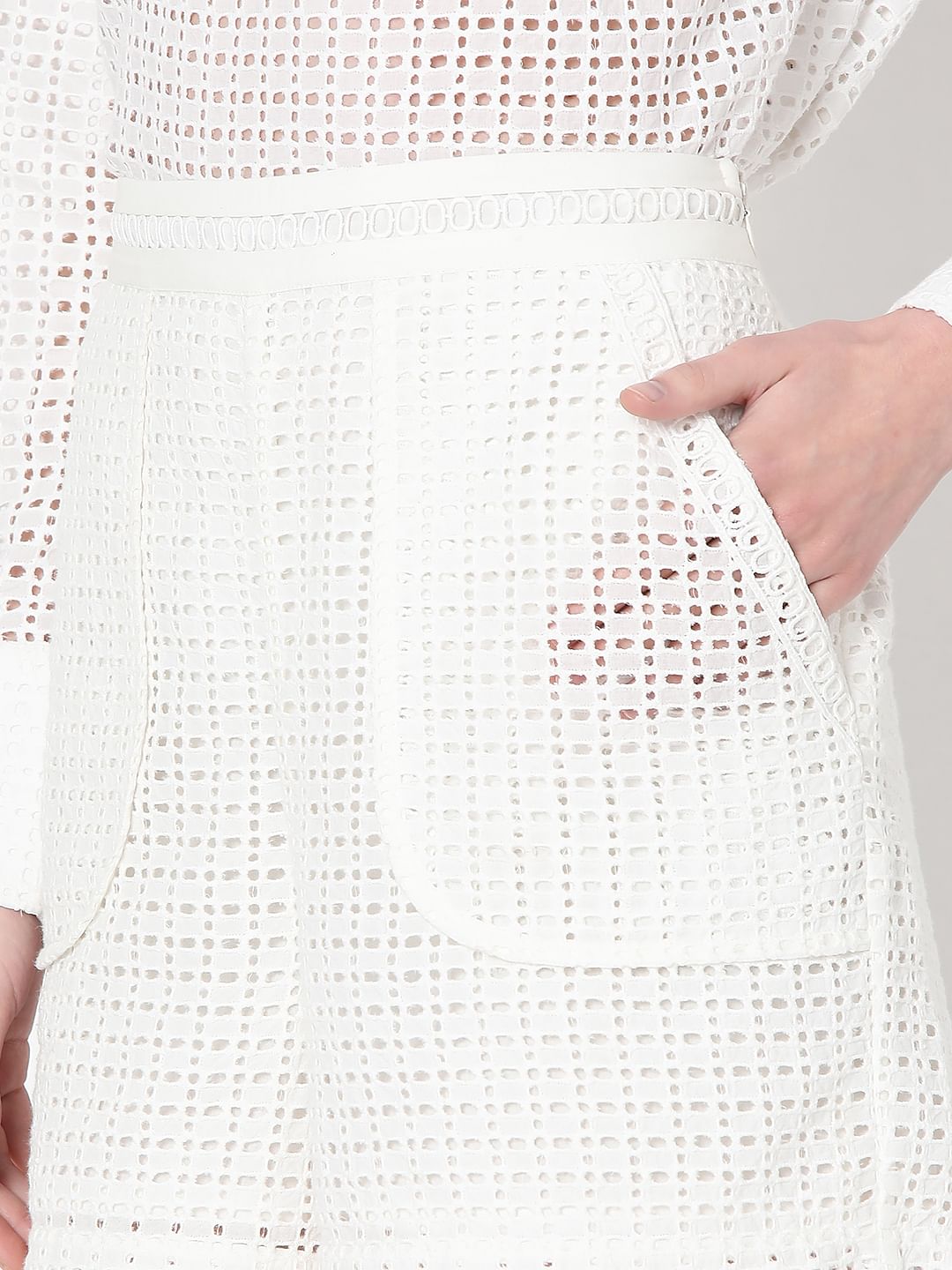 White Schiffli Co-Ord Set Shorts