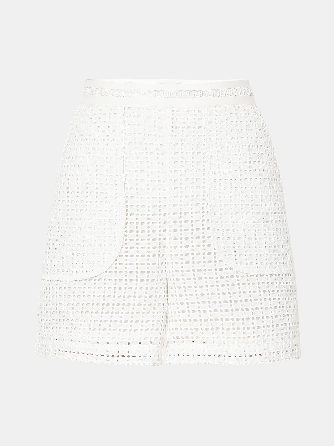 White Schiffli Co-Ord Set Shorts