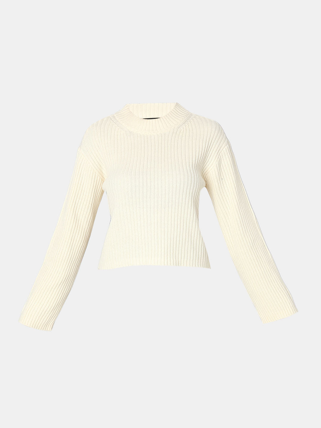 Ecru Ribbed Knitted Pullover