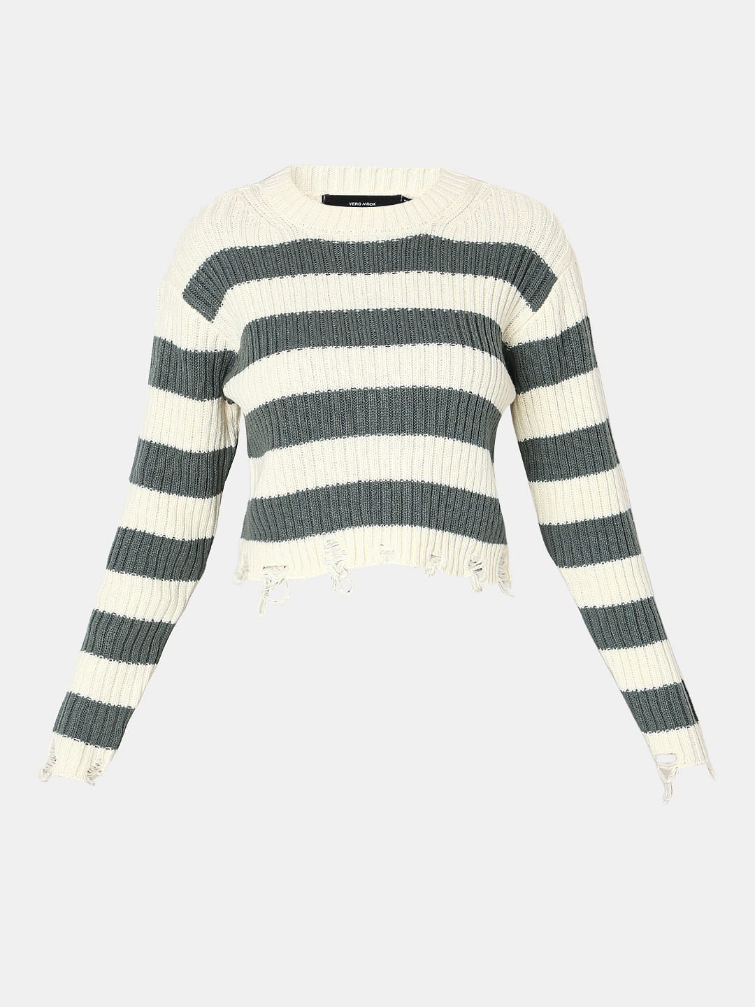 Ecru Colourblocked Knitted Pullover