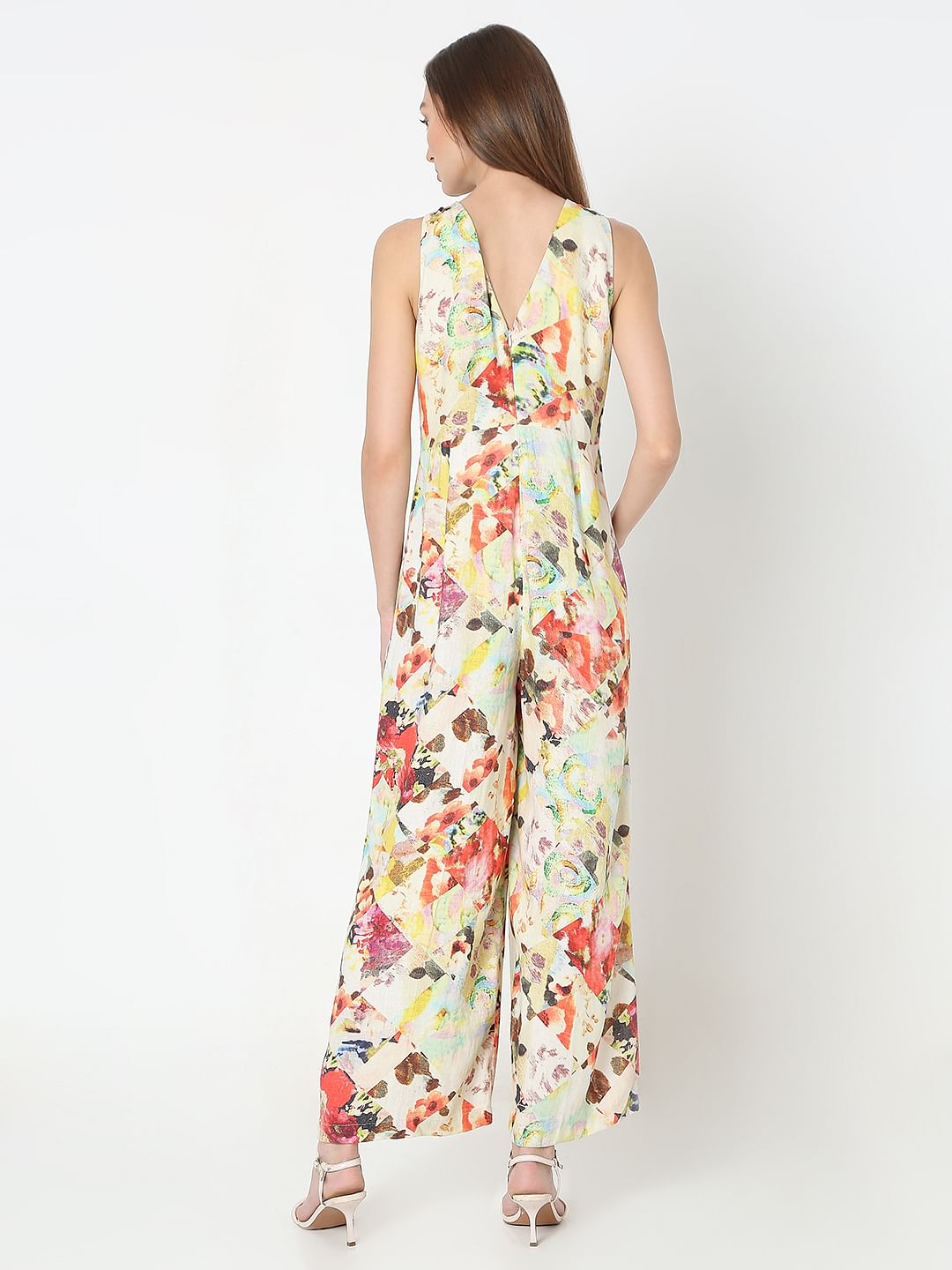 Beige Printed Halter Neck Jumpsuit