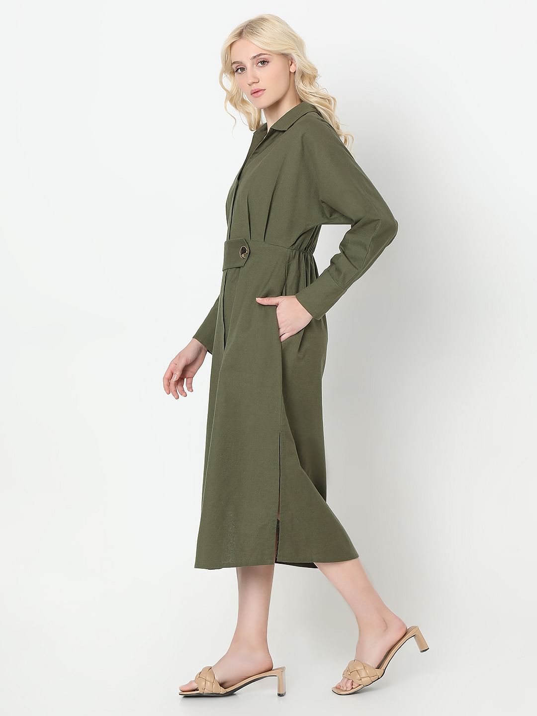 Green Cotton Shirt Dress
