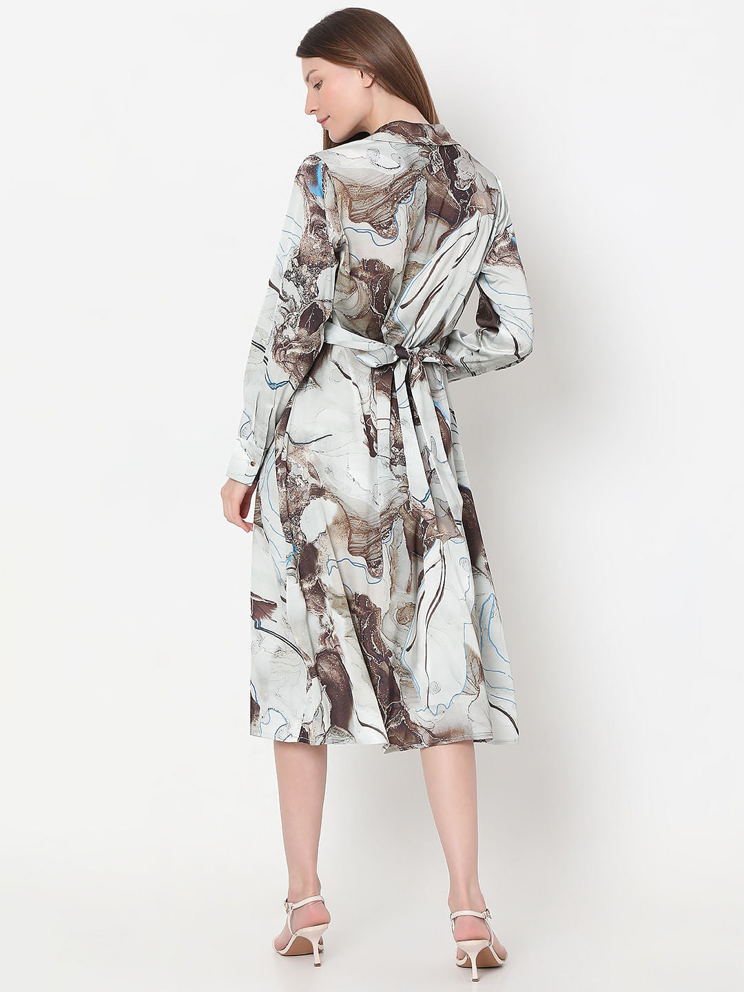 Grey Printed Midi Shirt Dress