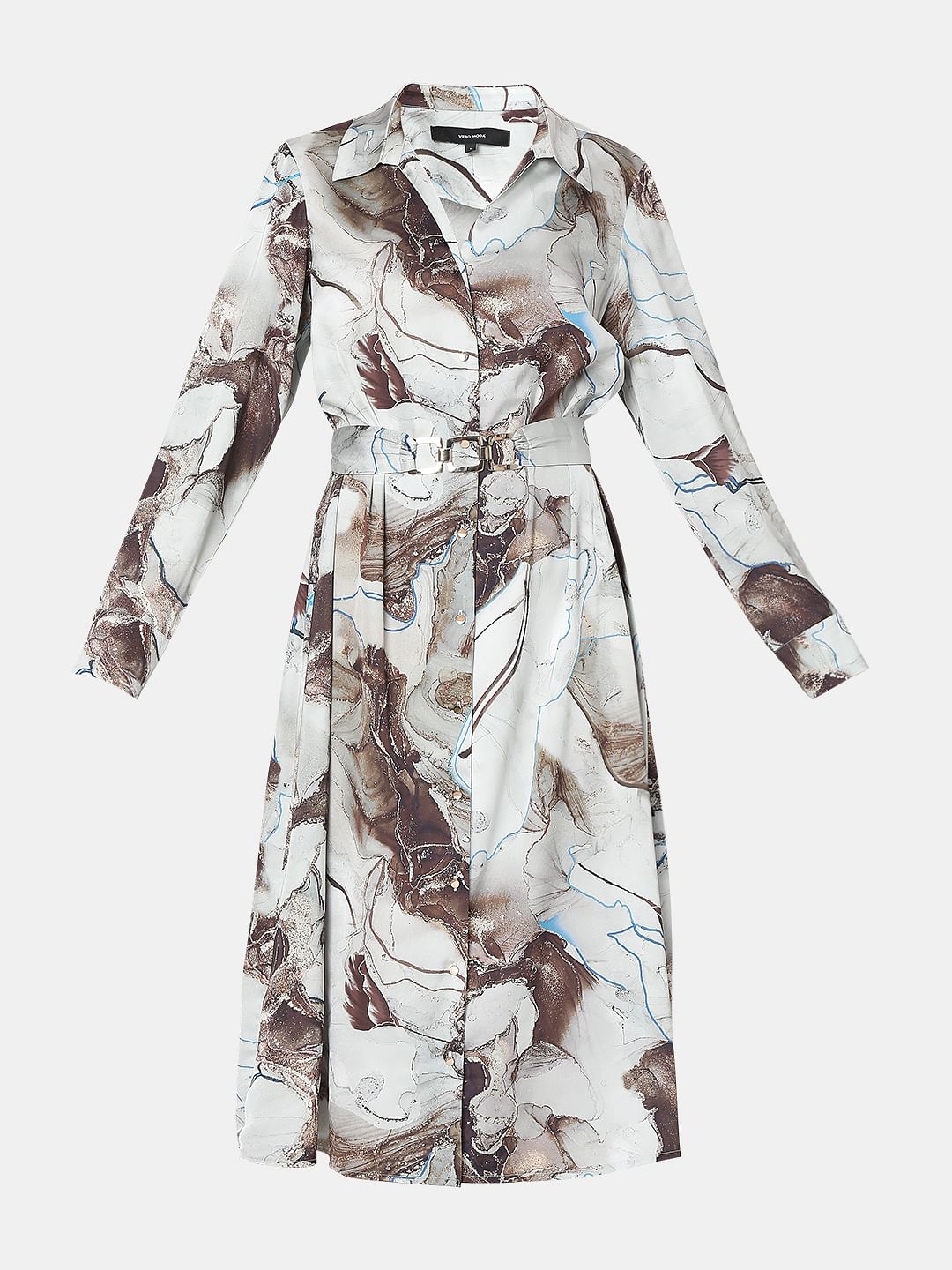 Grey Printed Midi Shirt Dress