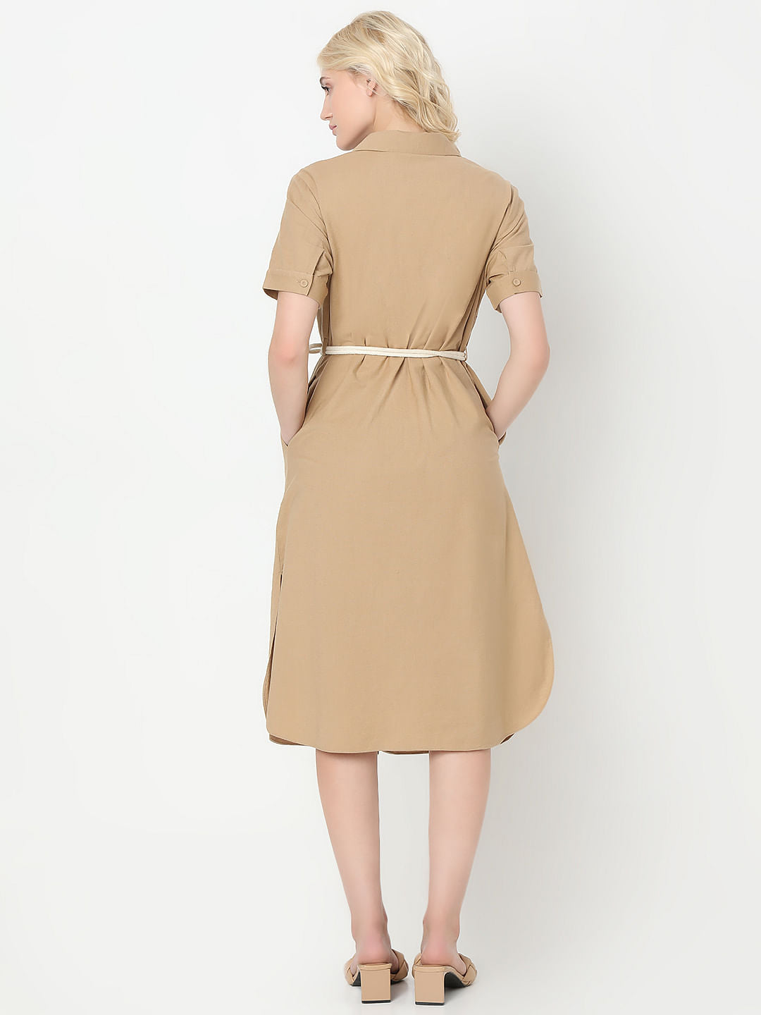 Beige Midi Shirt Dress