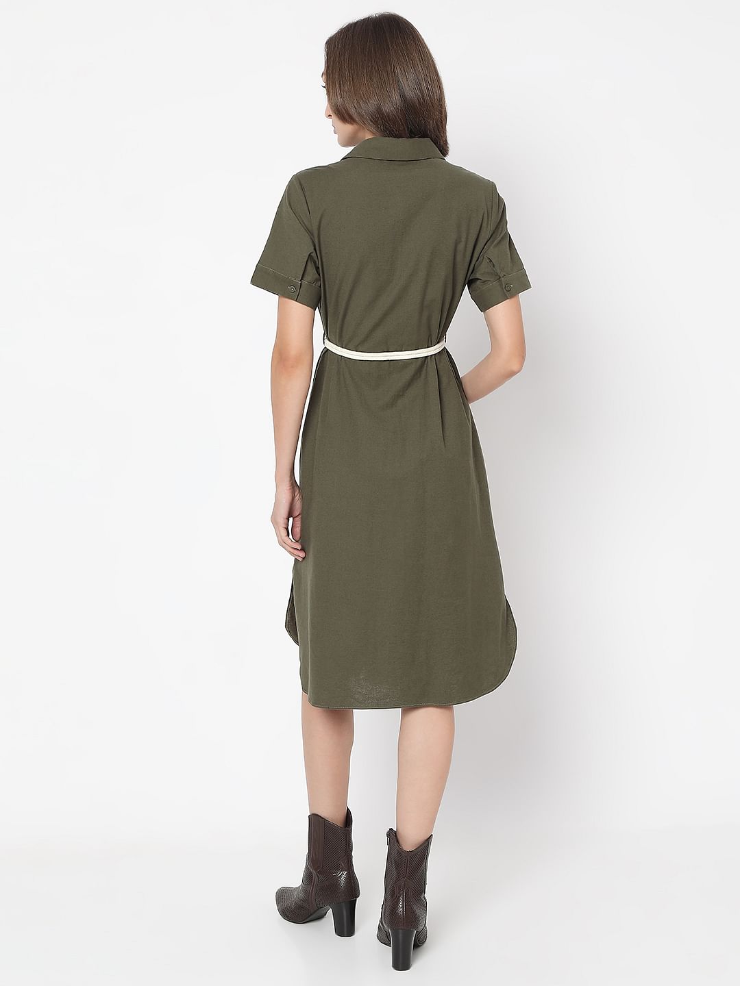 Dark Green Cotton Shirt Dress