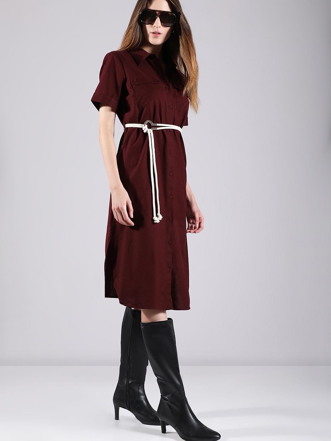 Dark Brown Cotton Shirt Dress