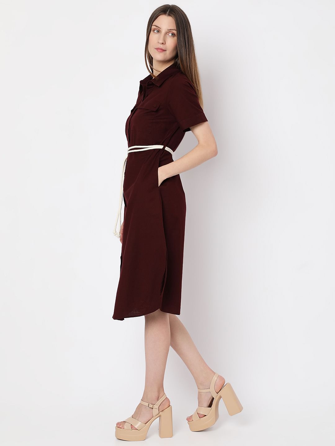 Dark Brown Cotton Shirt Dress