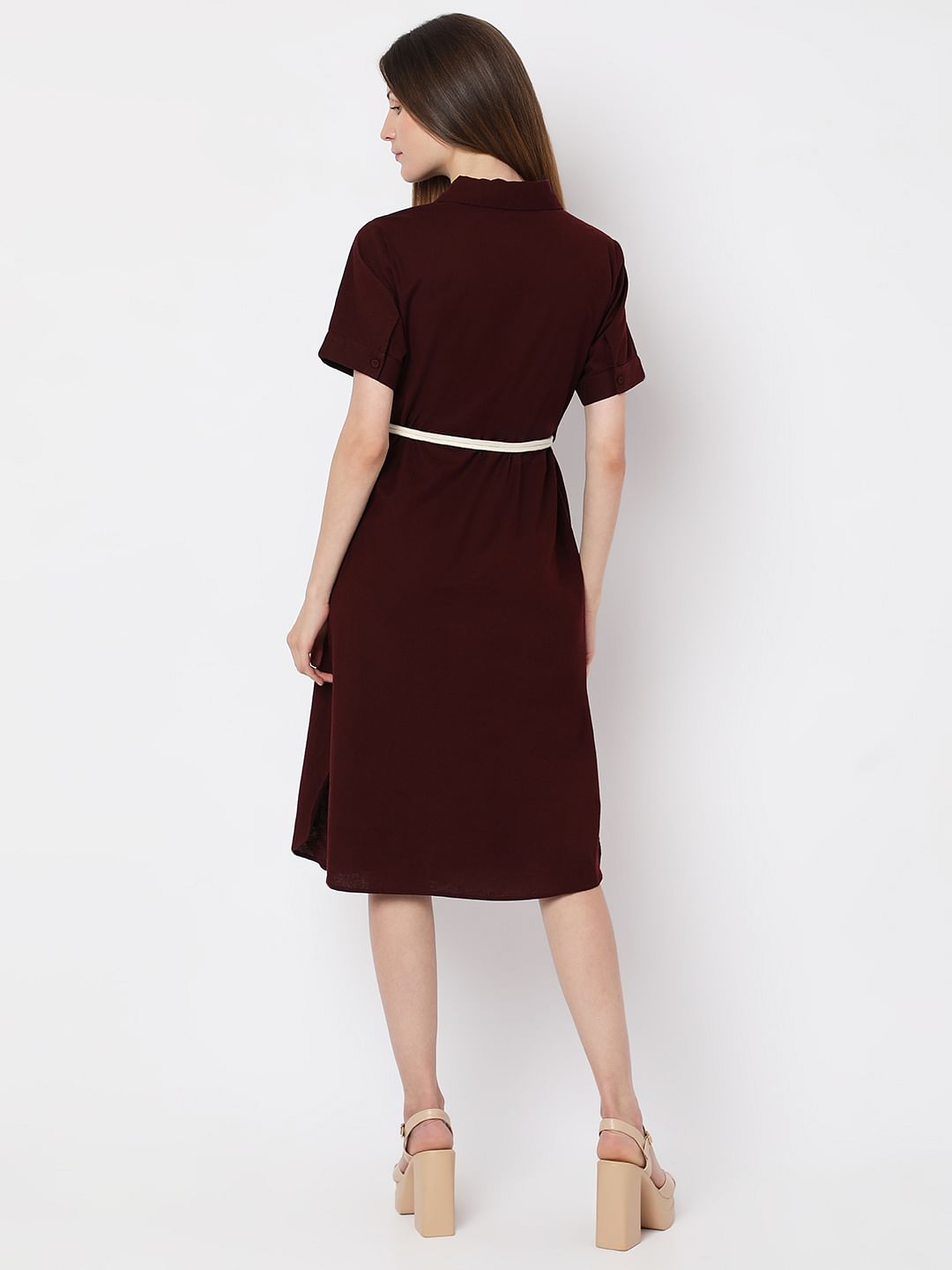 Dark Brown Cotton Shirt Dress