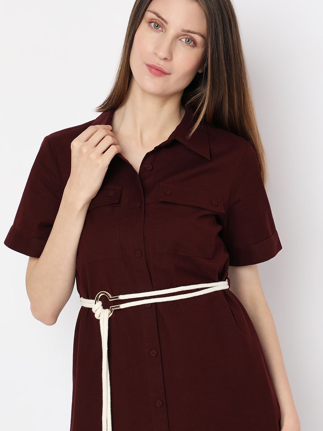Dark Brown Cotton Shirt Dress