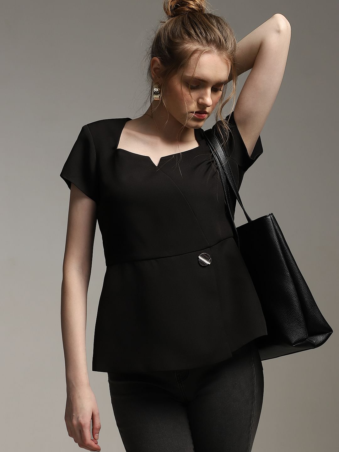 Black Peplum Fit Top