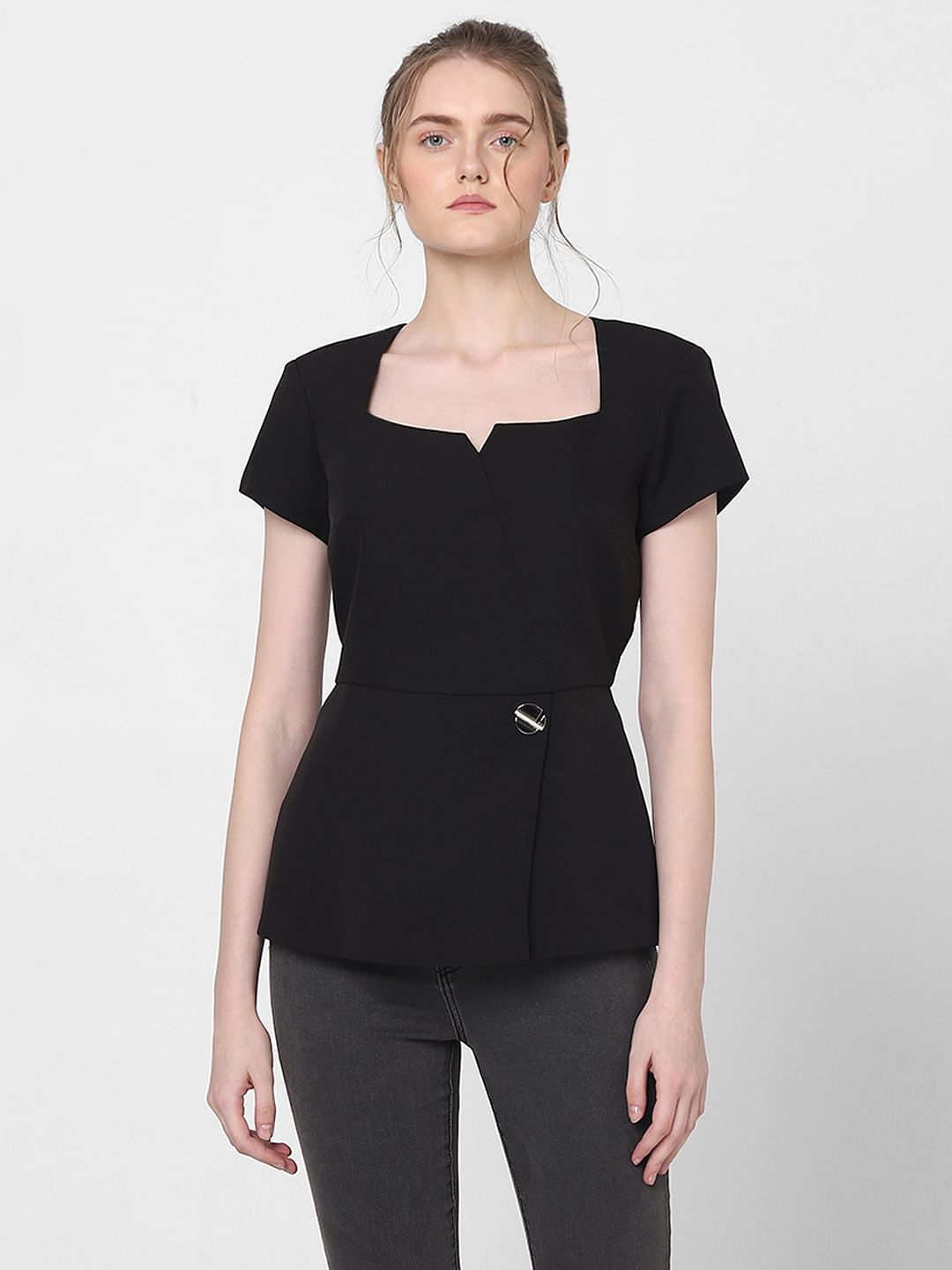 Black Peplum Fit Top