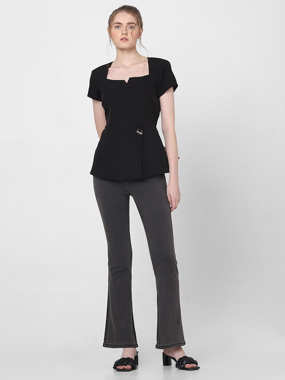 Black Peplum Fit Top