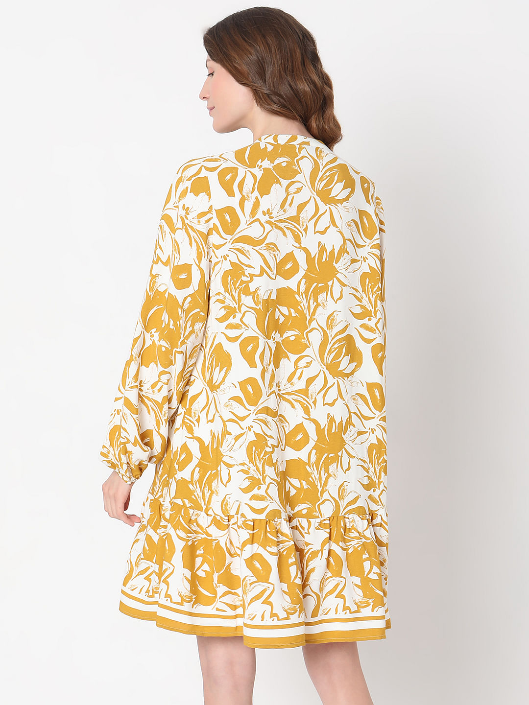 Yellow Abstract Print Midi Dress