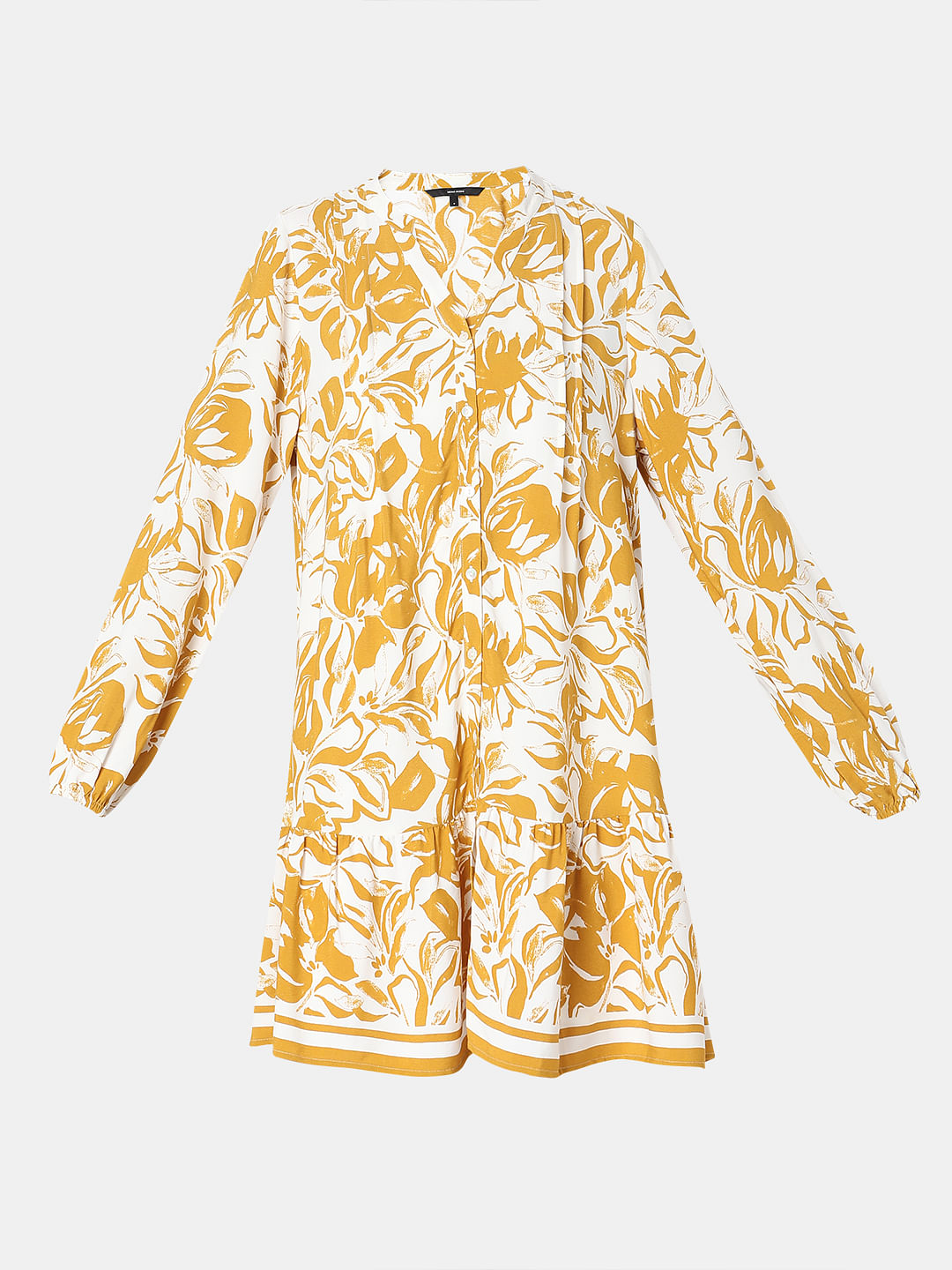 Yellow Abstract Print Midi Dress