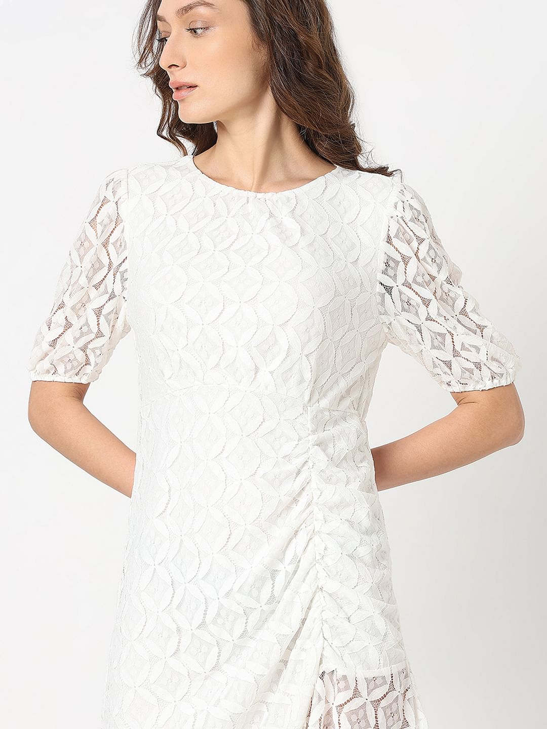 White Lace Asymmetric Dress