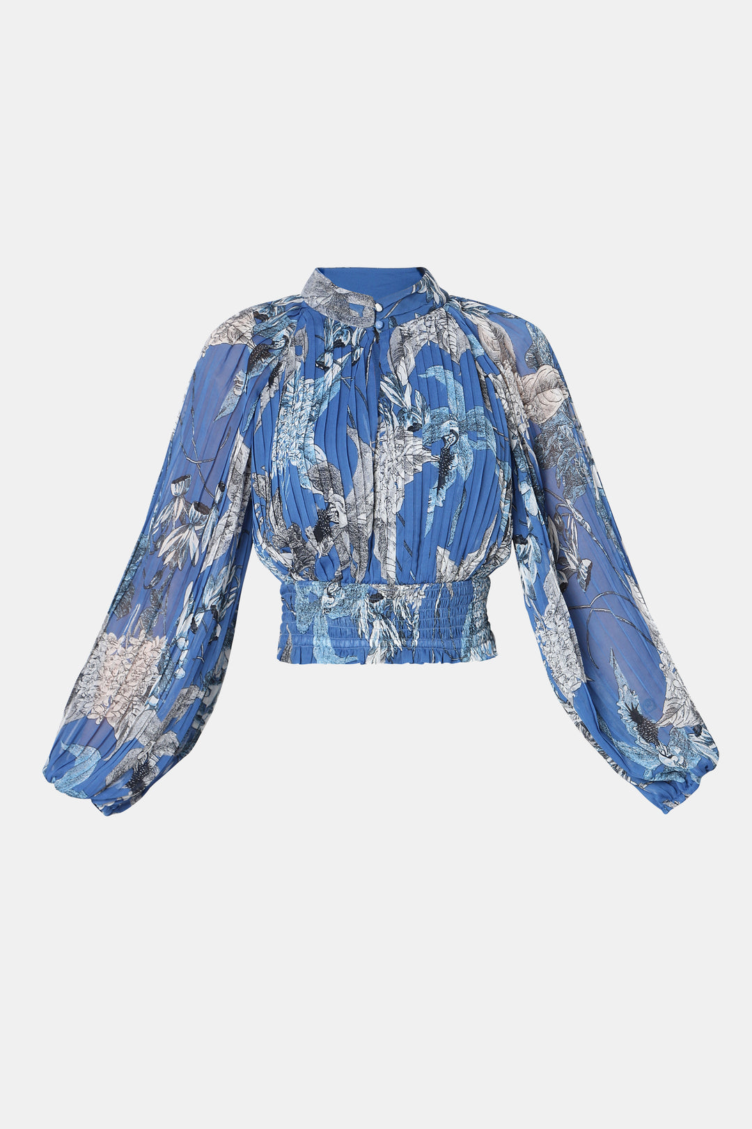 Blue Floral Pleated Top