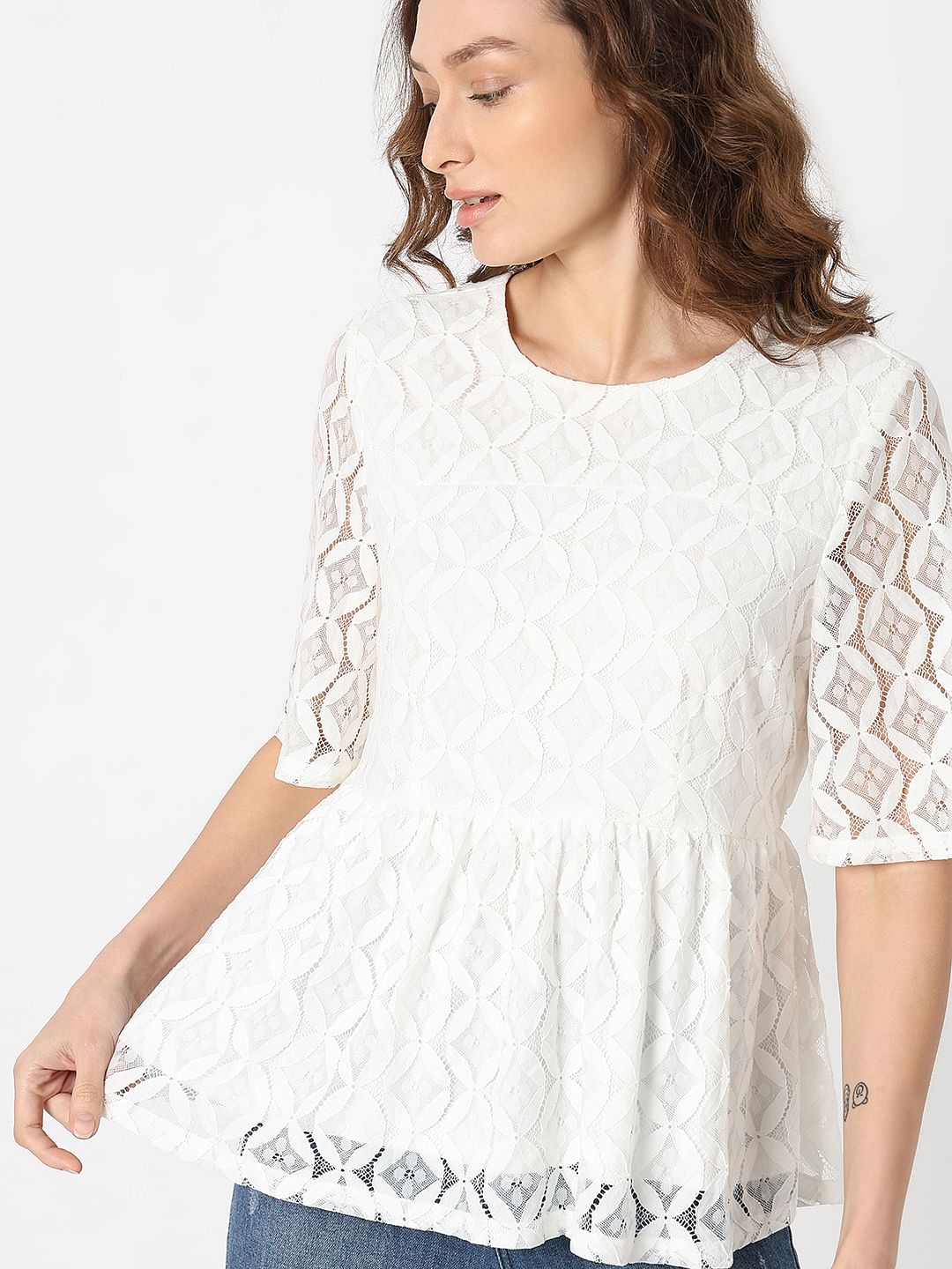 White Lace Ruffle Top