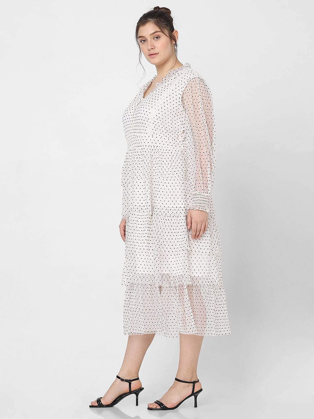 Curve White Polka Dot Fit & Flare Dress