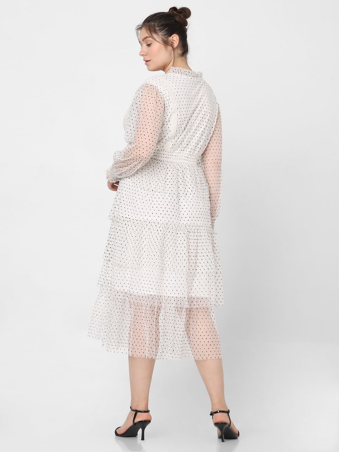 Curve White Polka Dot Fit & Flare Dress