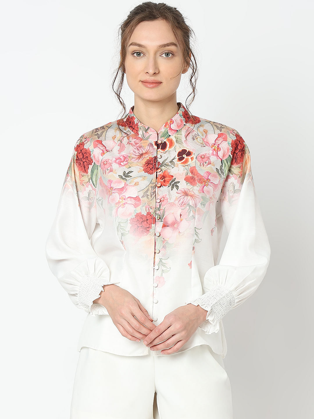 White Floral Print Top