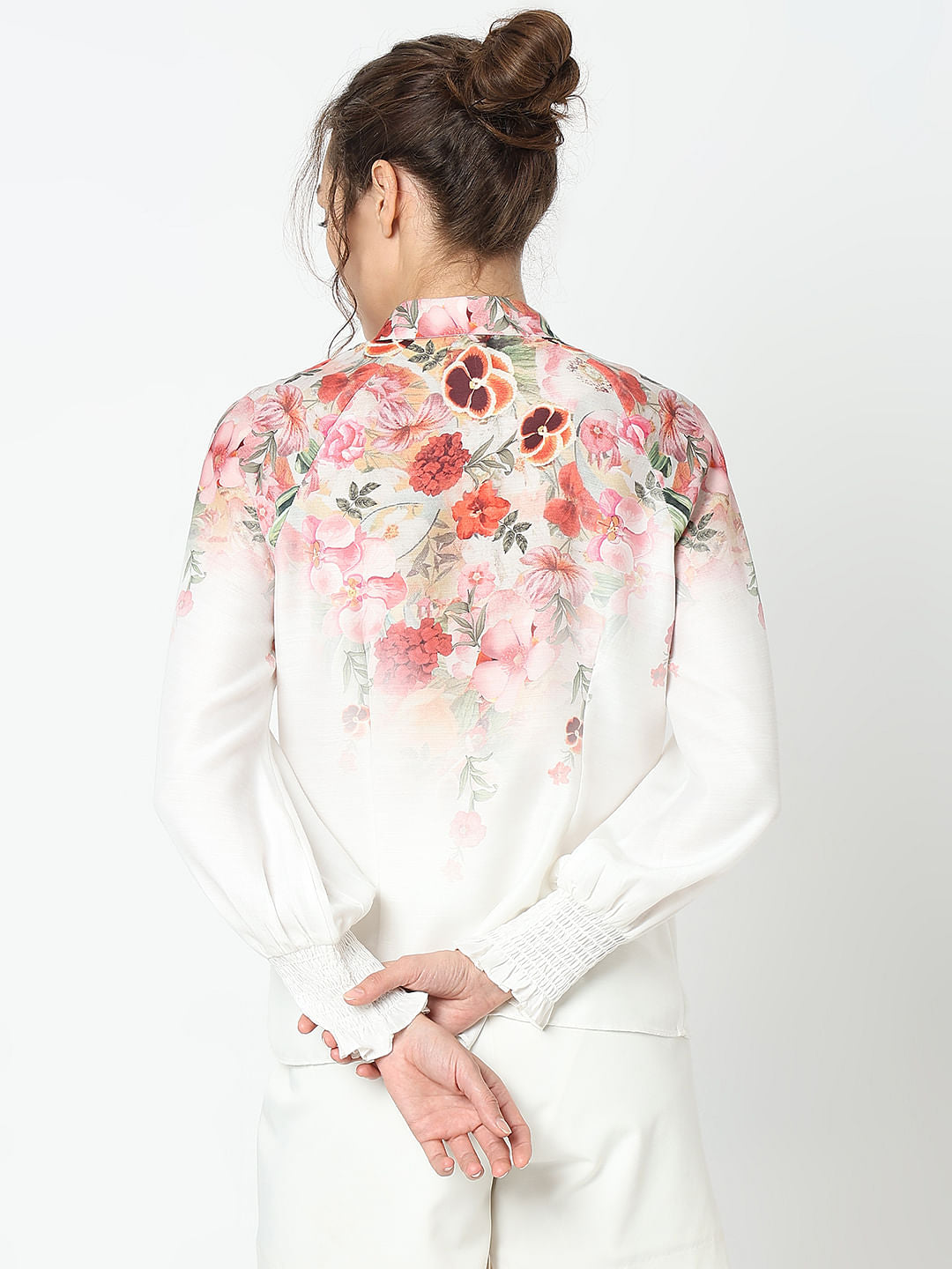 White Floral Print Top