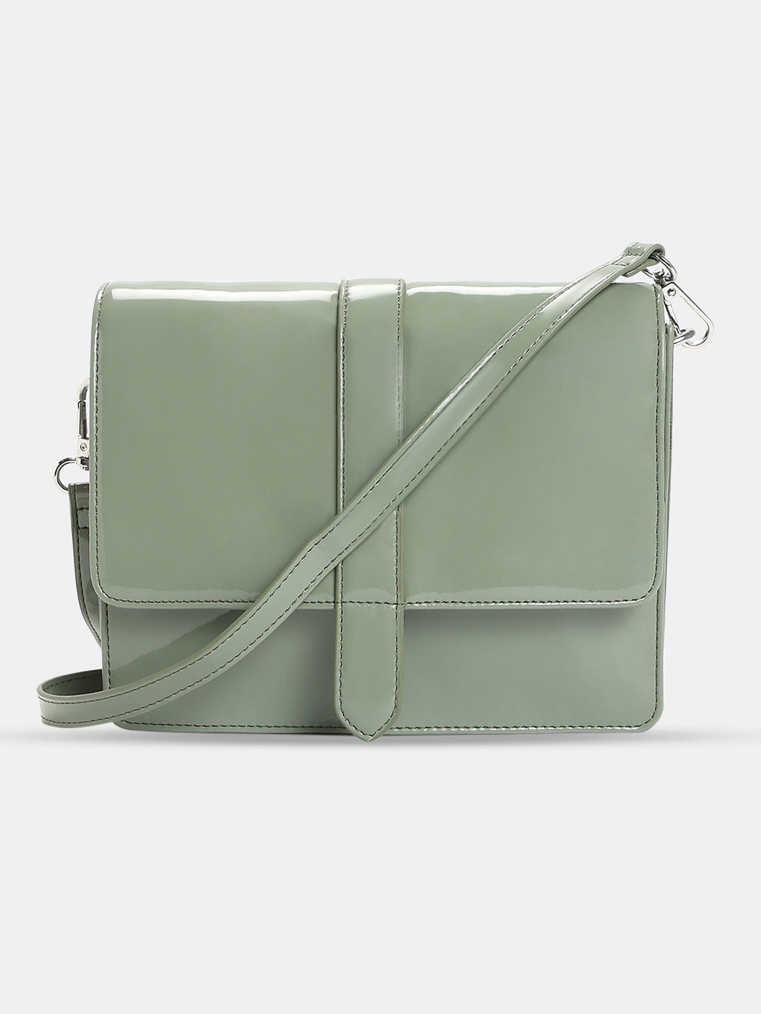 Green Glossy Finish Sling Bag