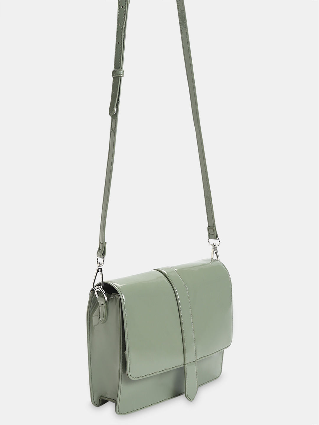 Green Glossy Finish Sling Bag