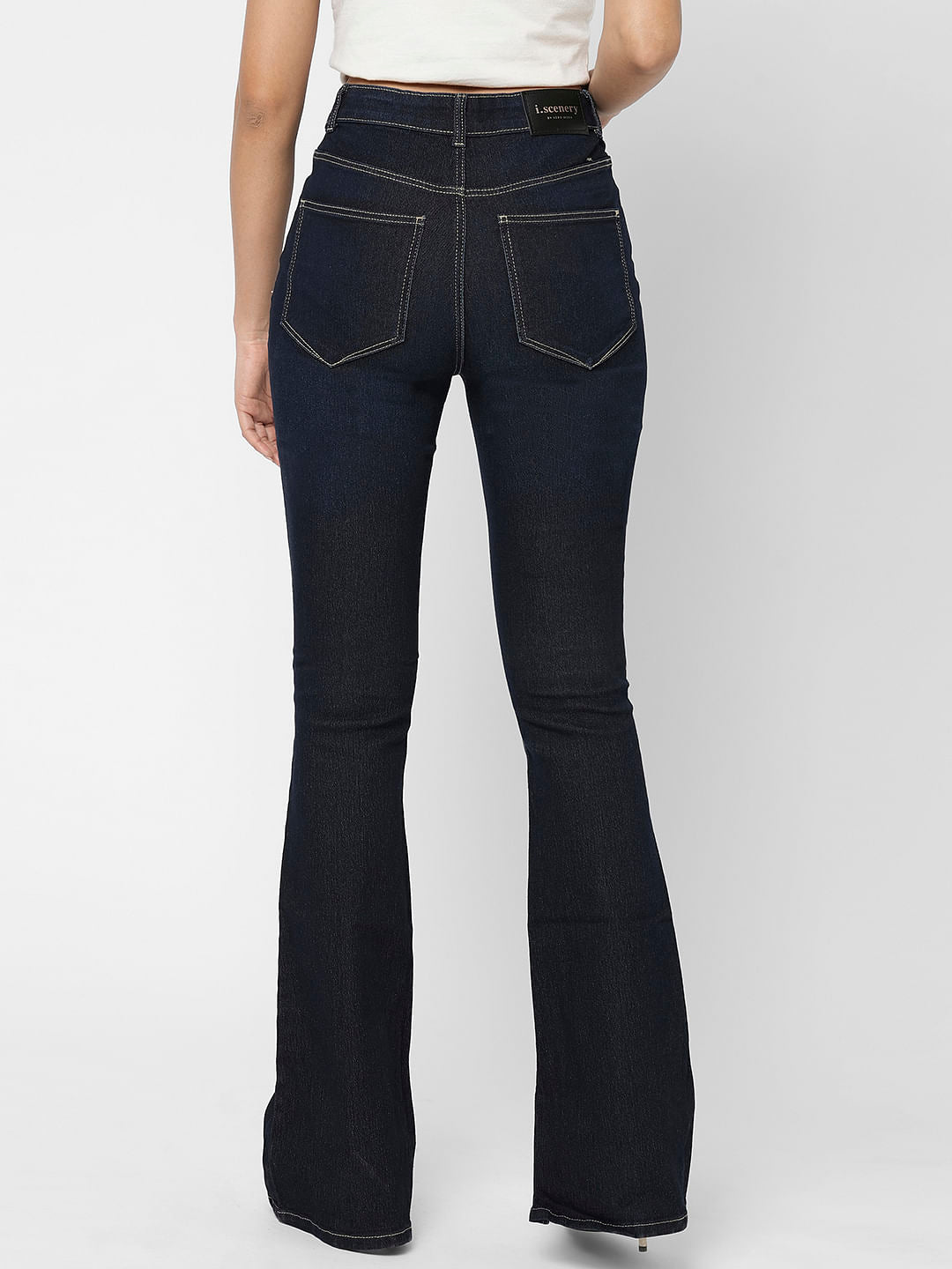 I.Scenery By Vero Moda Dark Blue High Rise Bootcut Jeans