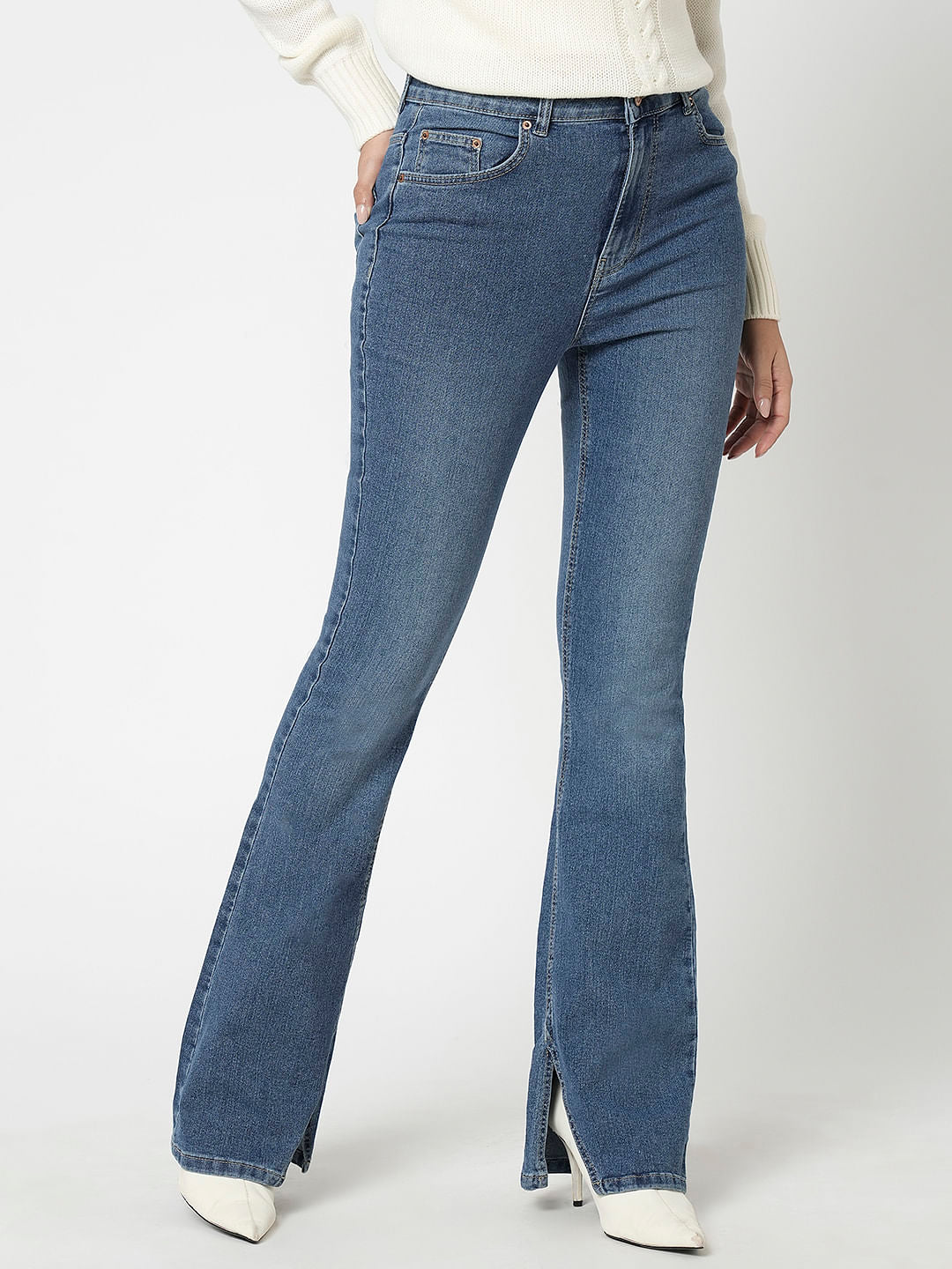I.Scenery By Vero Moda Blue Mid Rise Bootcut Jeans