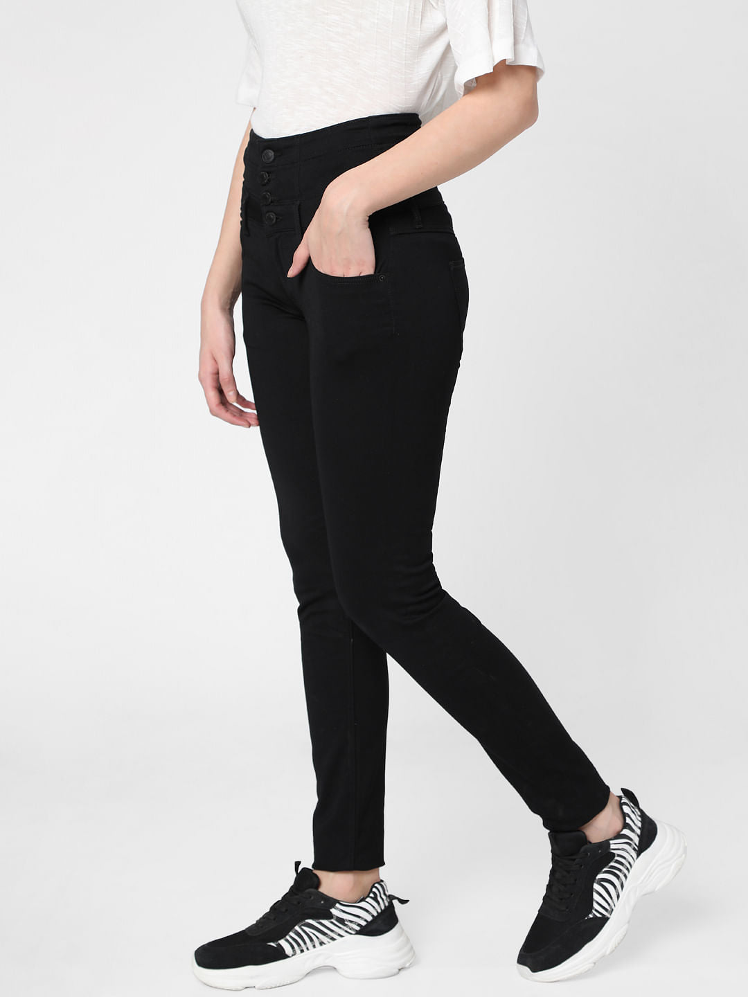 Black High Rise Corset Waist Skinny Jeans