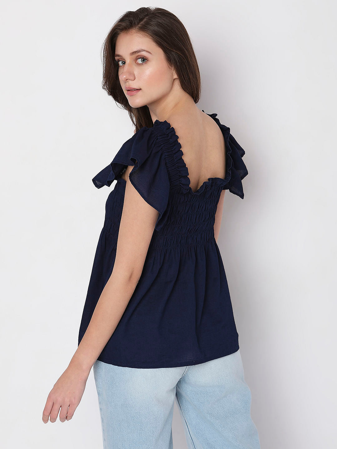 Navy Blue Smocked Top