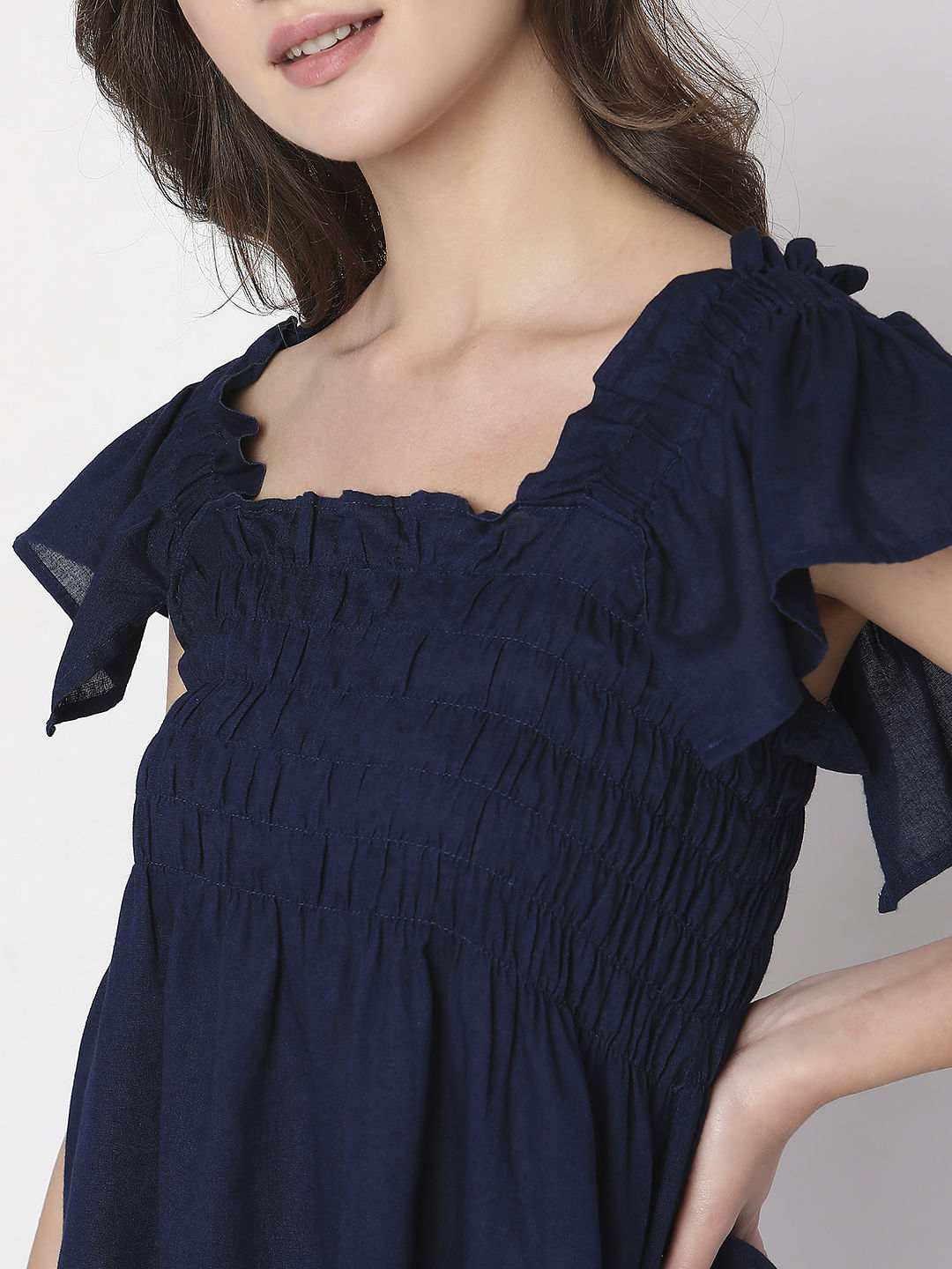Navy Blue Smocked Top