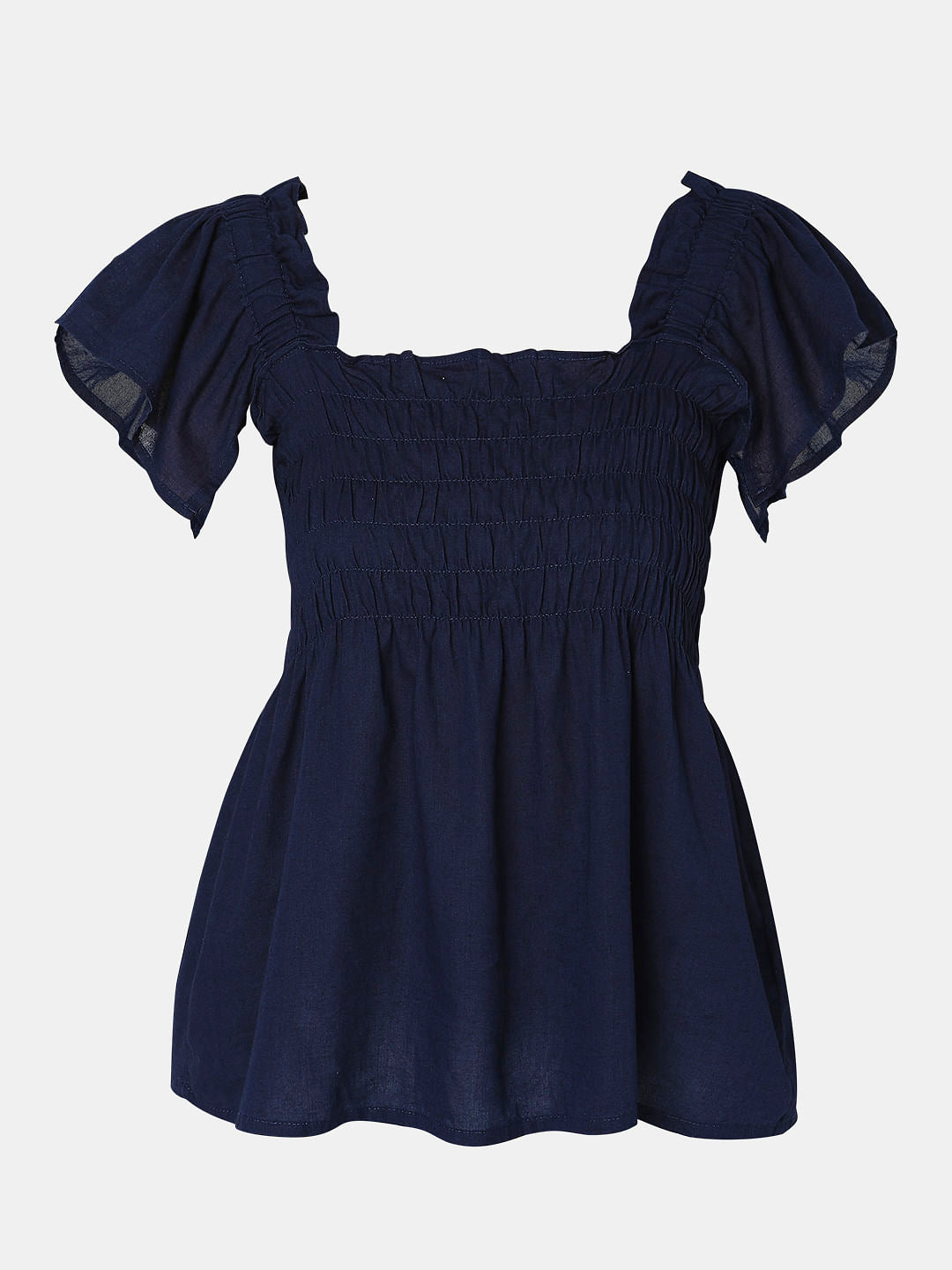 Navy Blue Smocked Top