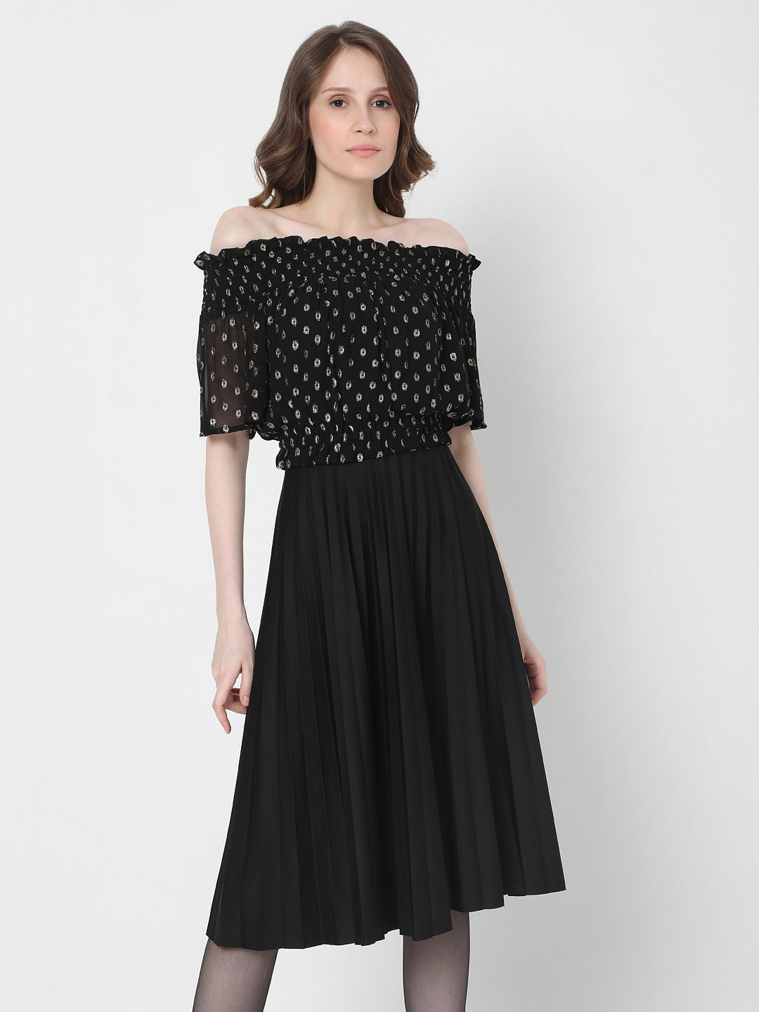 Black Off Shoulder Lurex Top