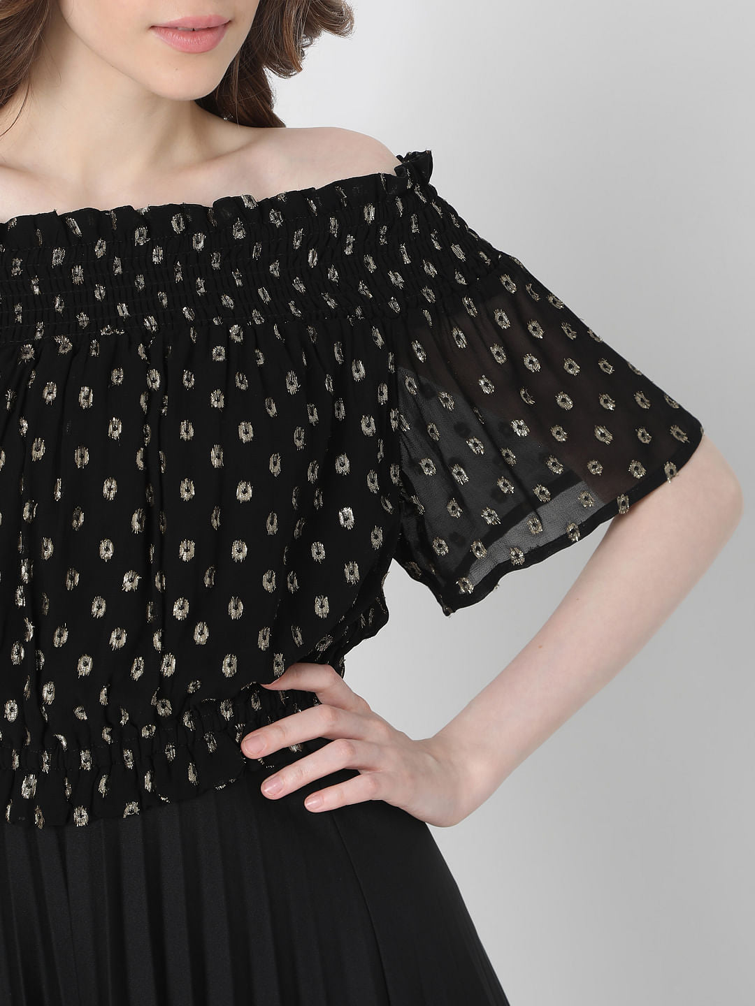 Black Off Shoulder Lurex Top